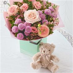 Pastel New Baby Gift Set with Teddy Bear